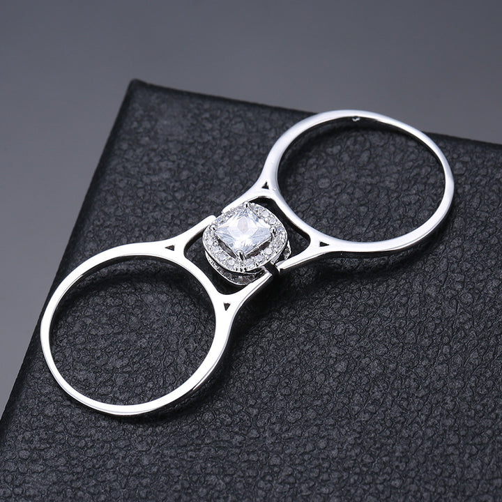 Two‑Tone Square‑Center Halo Ring Set