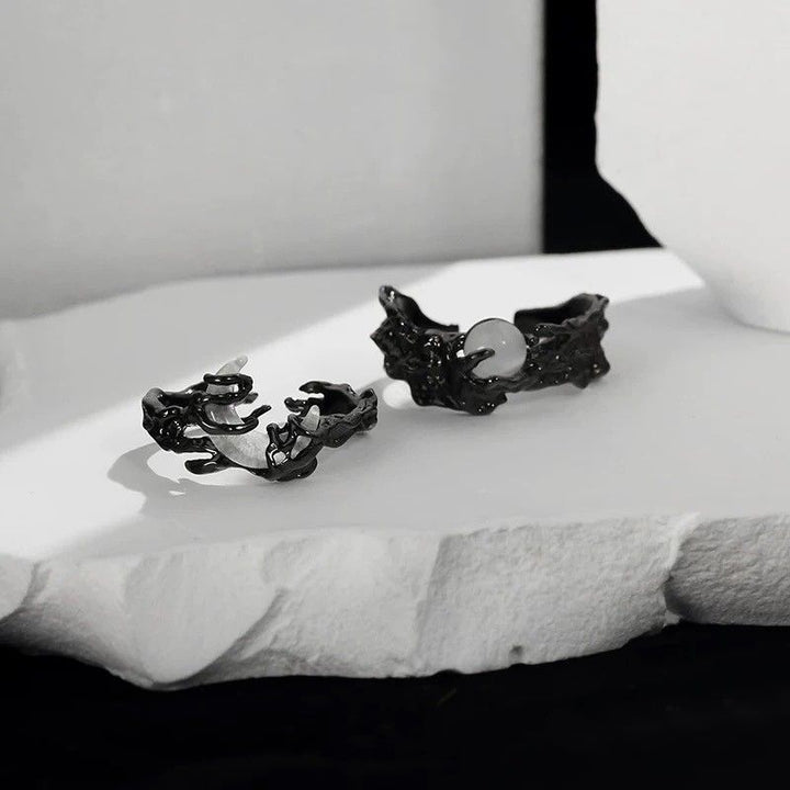 Lava Texture & Shell Open Ring Set (Dark Niche Personalized Style)