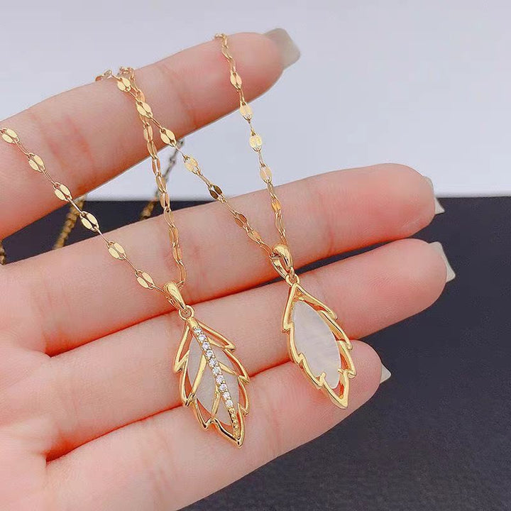 Golden Leaf Gemstone Set (Light Luxury Niche Fresh Earrings + Necklace)