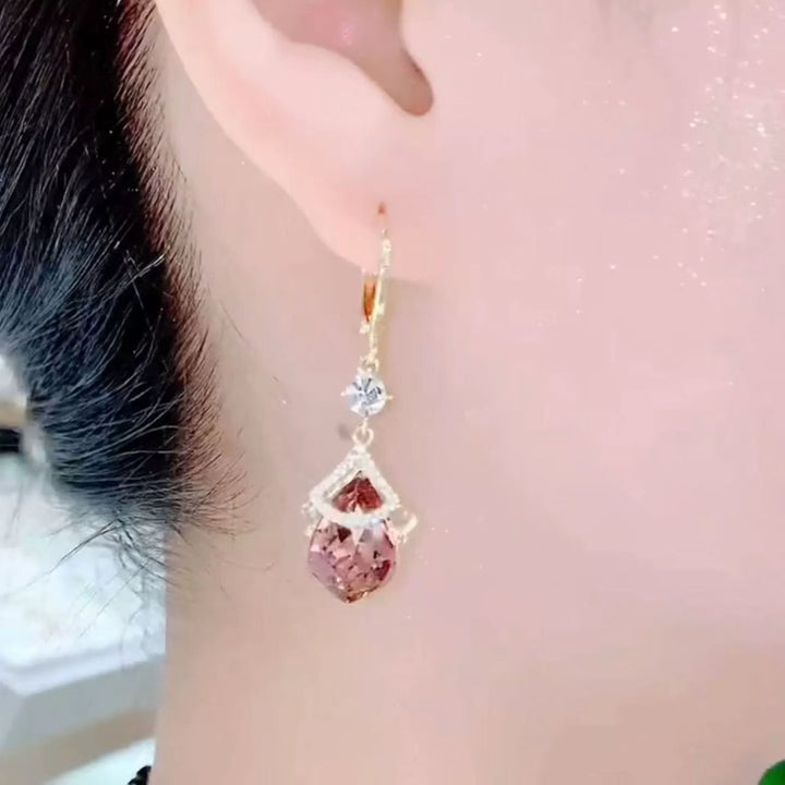 Pink Teardrop Diamond Drop Hoop Earrings