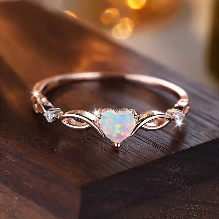 Heart Opal Intertwined Ring (Light Luxury Niche Iridescent Ring)