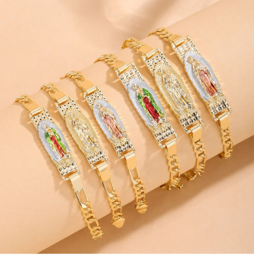 Our Lady Cuban Link Bracelet Set (Light Luxury Niche Religious Bracelet)