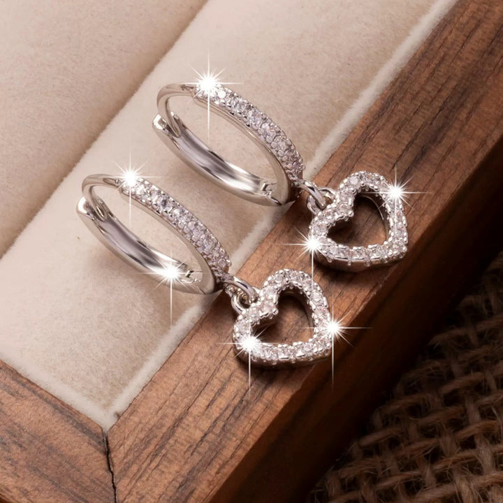Diamond Heart Drop Huggie Earrings (2 Colors Delicate Statement Hoops)