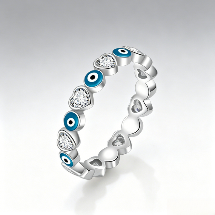 Evil Eye & Heart diamond Eternity Band Ring (2 Colors Delicate Statement Ring)