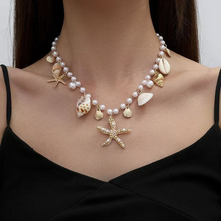 Ocean Shell Starfish Pearl 3-Piece Jewelry Set, Necklace Bracelet Waist Chain Vacation Niche Accessories