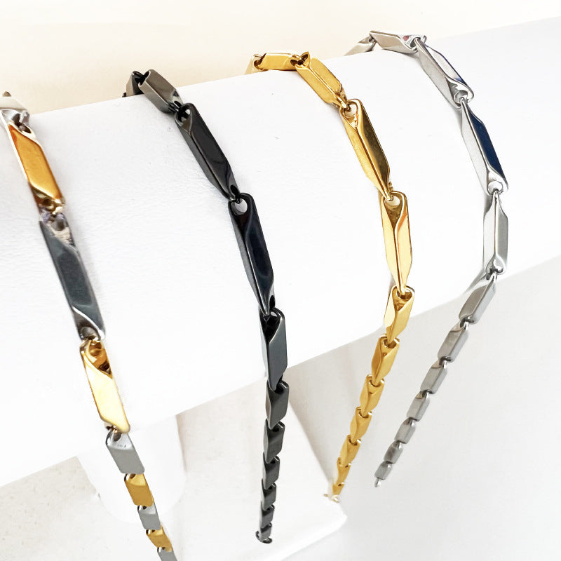Multi-Color Rhombus Bamboo Titanium Steel Chain, Geometric Cut Blank Layering Necklace Without Pendant