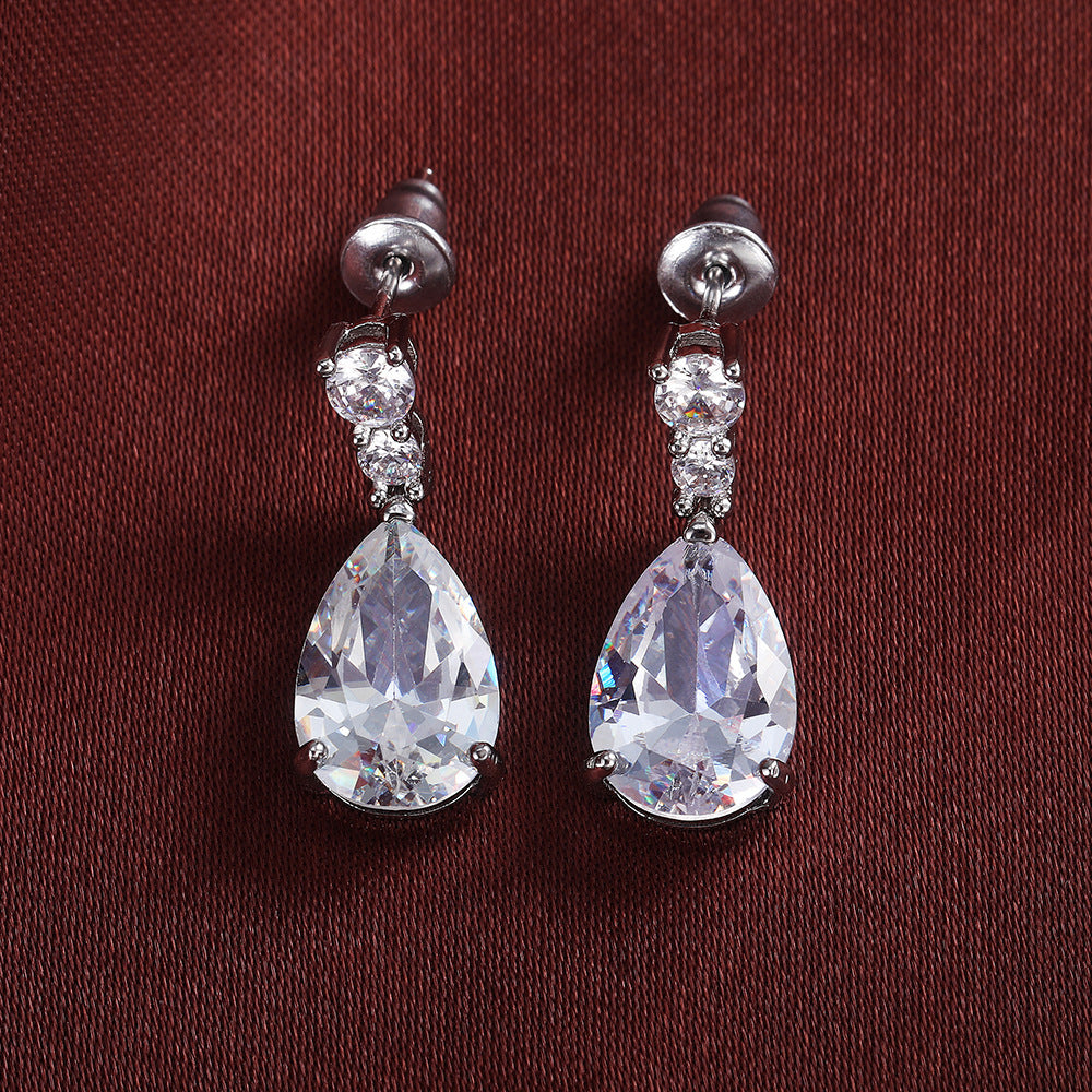 Pear Shaped Teardrop Diamond S925 Silver Drop Earrings, Elegant Long Diamond Dangle Studs Available in Two Colors