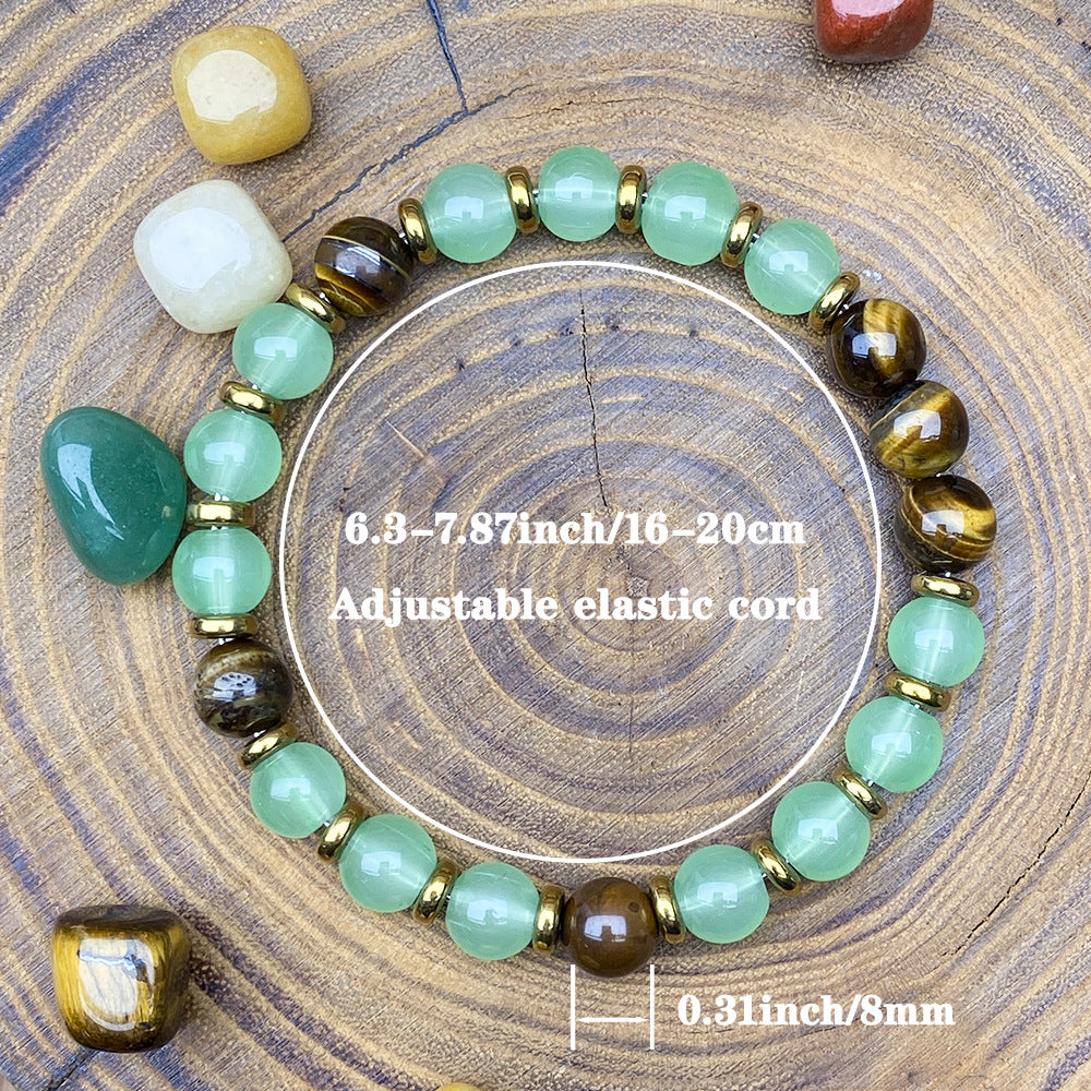 Natural Aventurine & Tiger's Eye Beaded Bracelet (Crystal Healing Stretch Bangle)