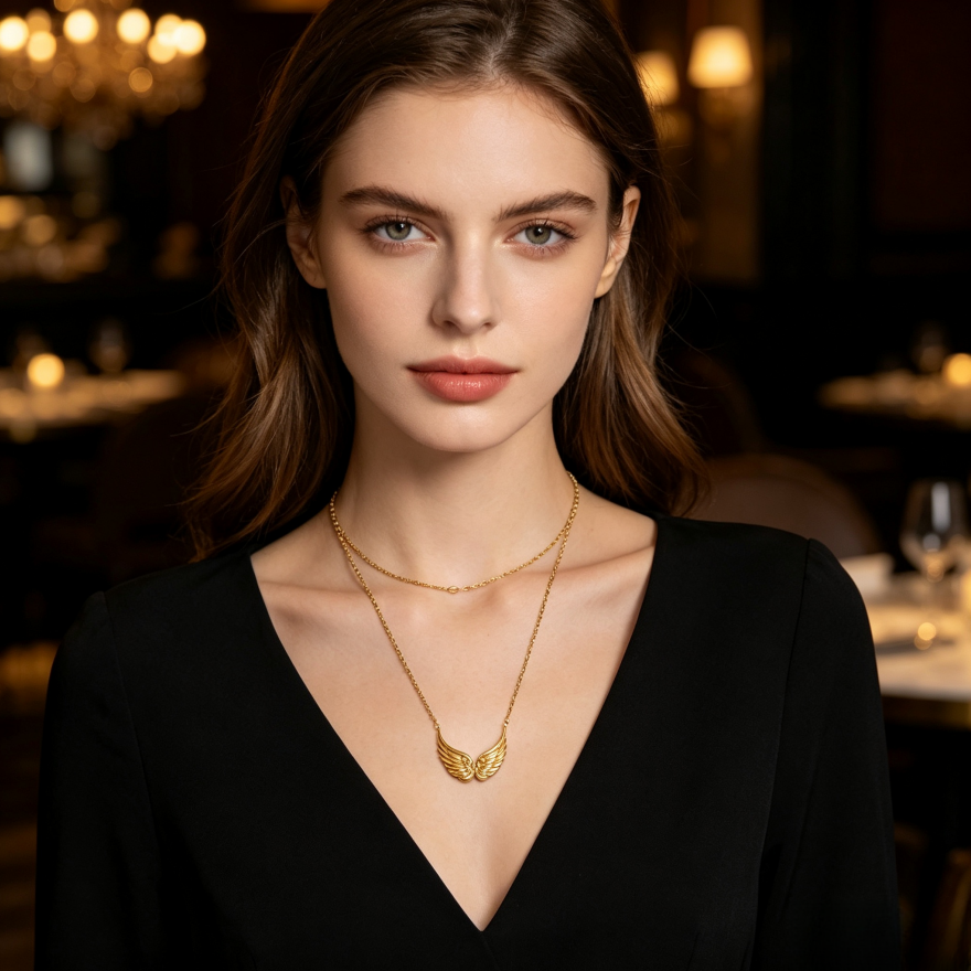3D Wing Pendant Collarbone Necklace, 2 Colors Gold & Silver Minimal Angel Wing Niche Jewelry