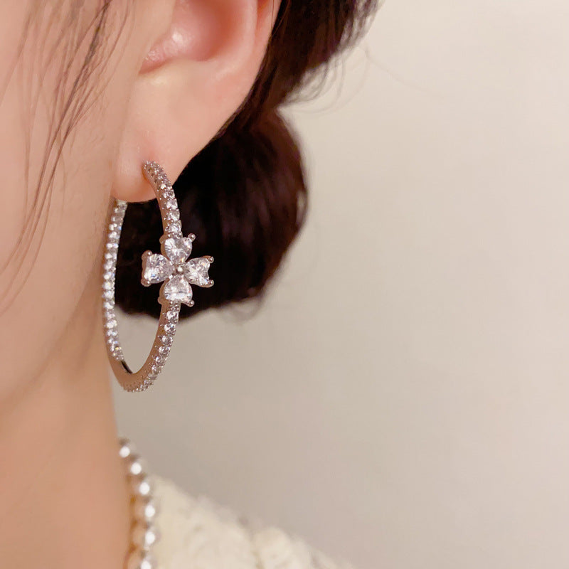 Four-Leaf Diamond Gold Hoop Earrings (Luxury Statement Hoops)