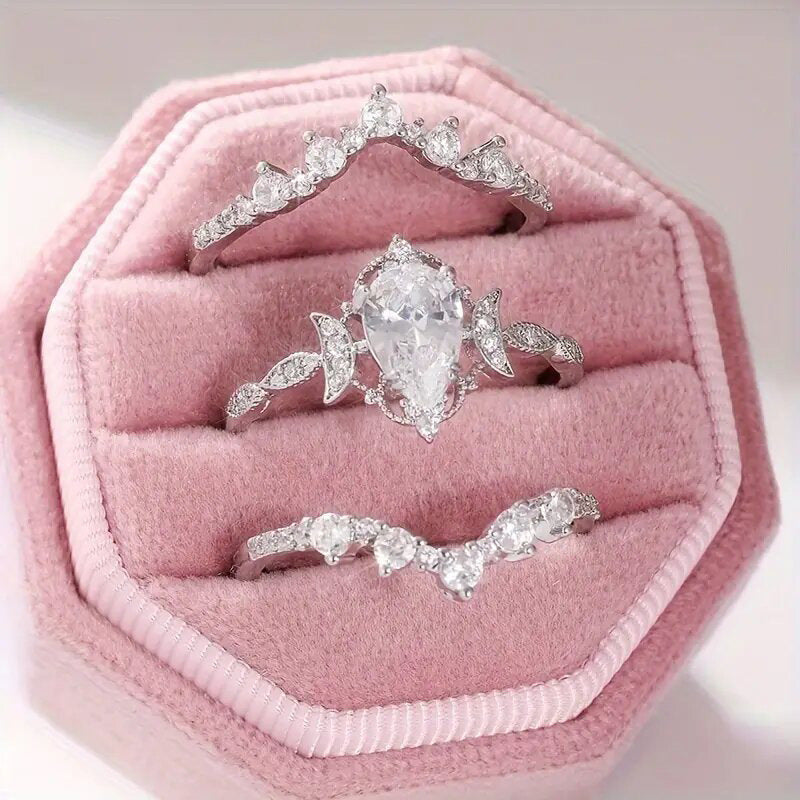 Vintage Moon‑Star Pear‑Cut Multi‑Layer Paved Ring