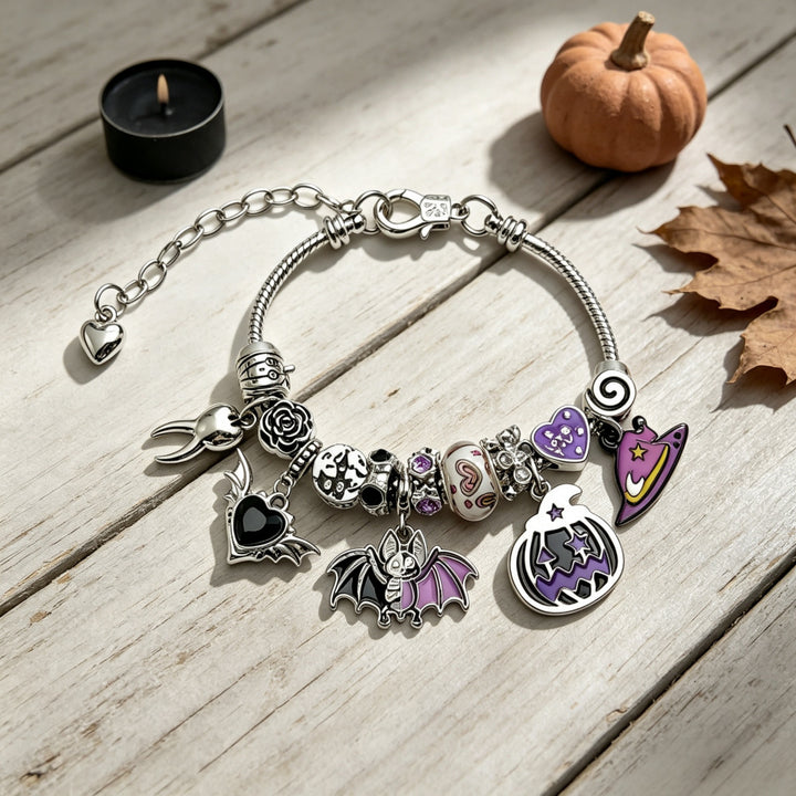 Halloween Pumpkin & Bat Charm Bracelet