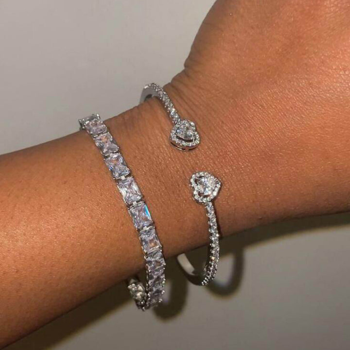 Luxury Diamond Bracelet Trio (Heart Cuff, Round Tennis, Heart Tennis)