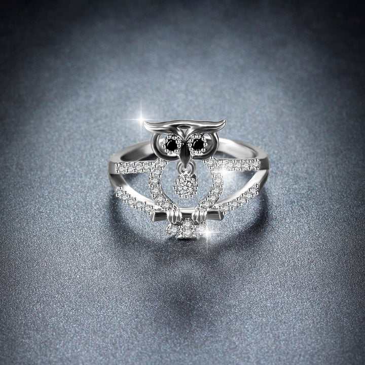 Playful Owl Pavé Ring (Luxury Vintage Whimsical Band)