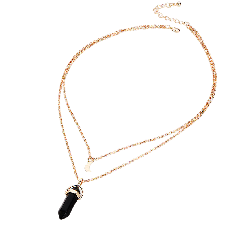Crystal Point Moon Layered Necklace (Bohemian Gold Tone Clavicle Chain)