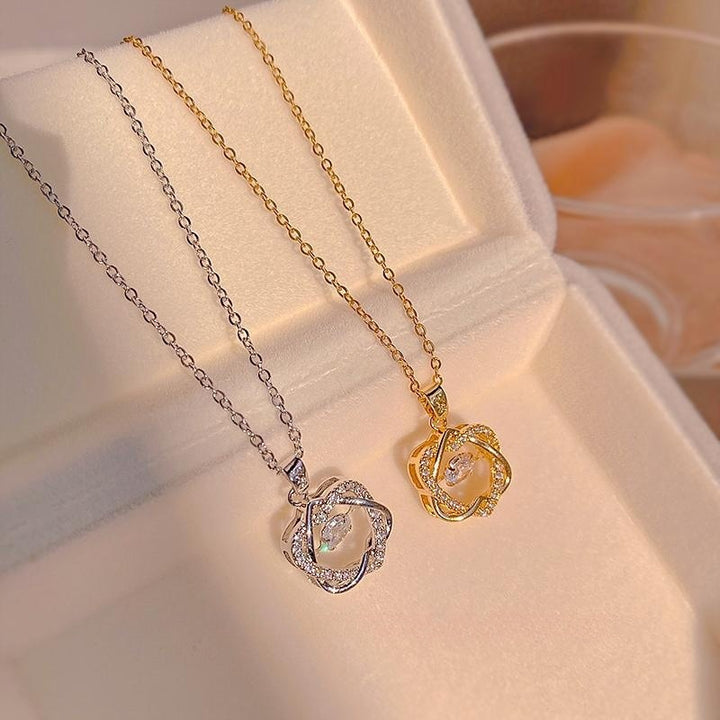 Rotatable Four-Leaf Clover Diamond Necklace, Gold & Silver 2 Colors, Dainty Choker