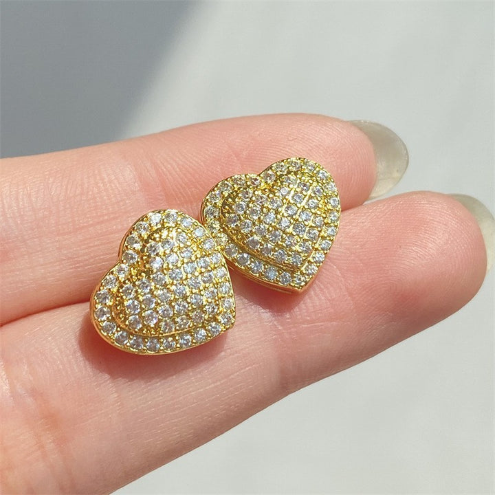Double Heart Pavé Stud Earrings (Light Luxury Niche Sweet Earrings)