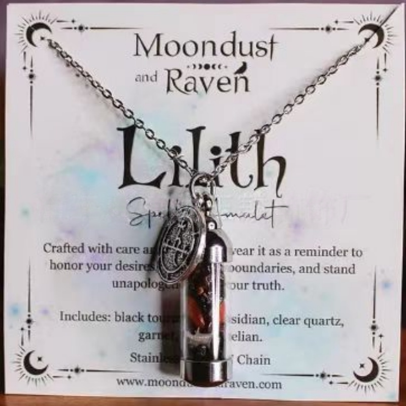 Vintage Wish Bottle Crystal Herb Amulet Necklace, Multi-Themed Stainless Steel Spiritual Clavicle Chain
