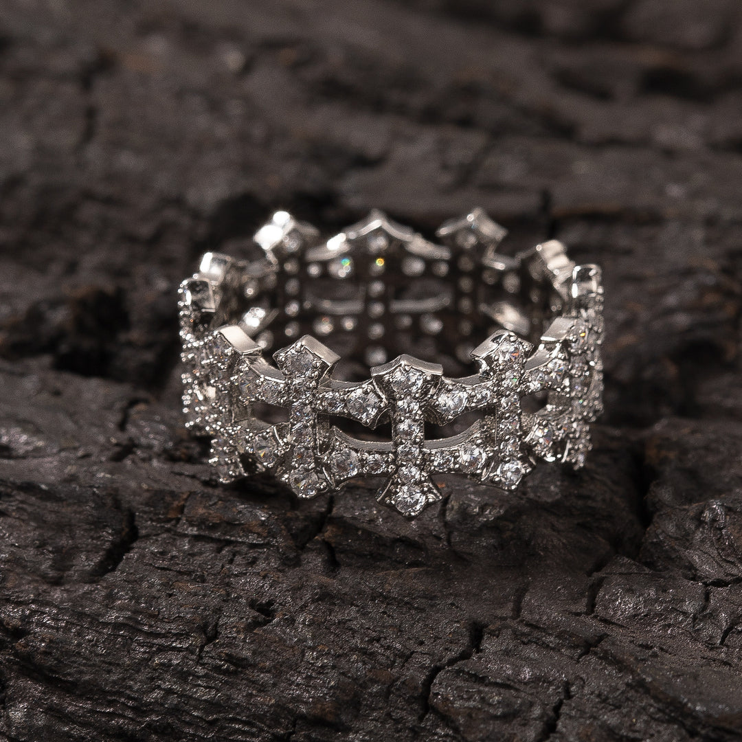Openwork Cross Diamond Eternity Ring (3 Colors Delicate Luxury Statement Band)
