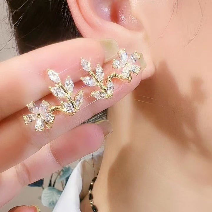 Floral Branch Paved Crawler Earrings