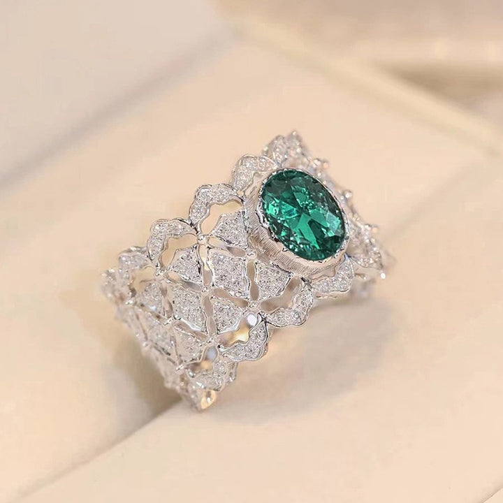 Vintage Lace Filigree Emerald Diamond Wide Band Ring (Delicate Luxury Statement Ring)
