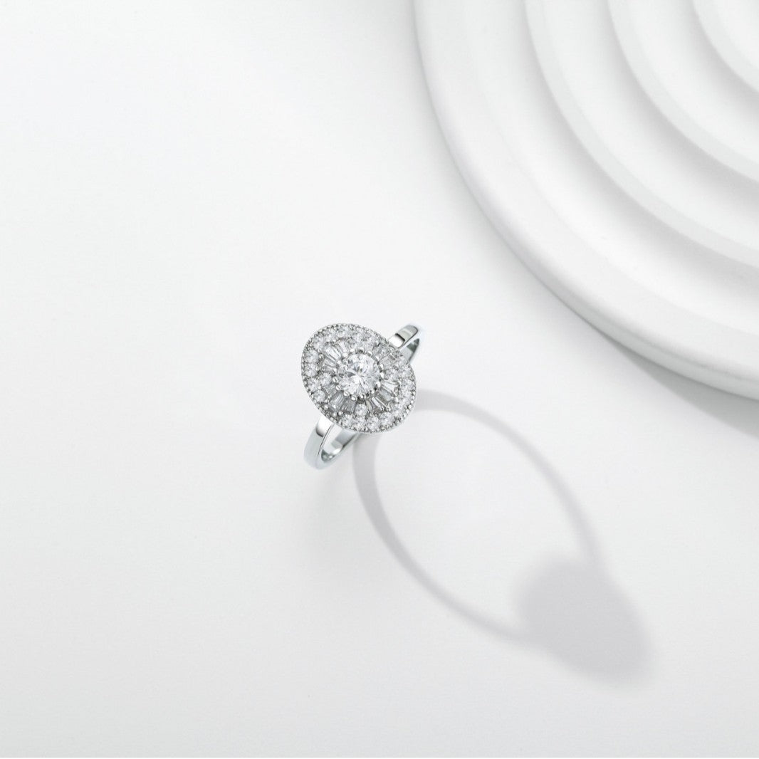 Oval Multi‑Layer Halo Paved Diamond Ring, Two‑Tone Options