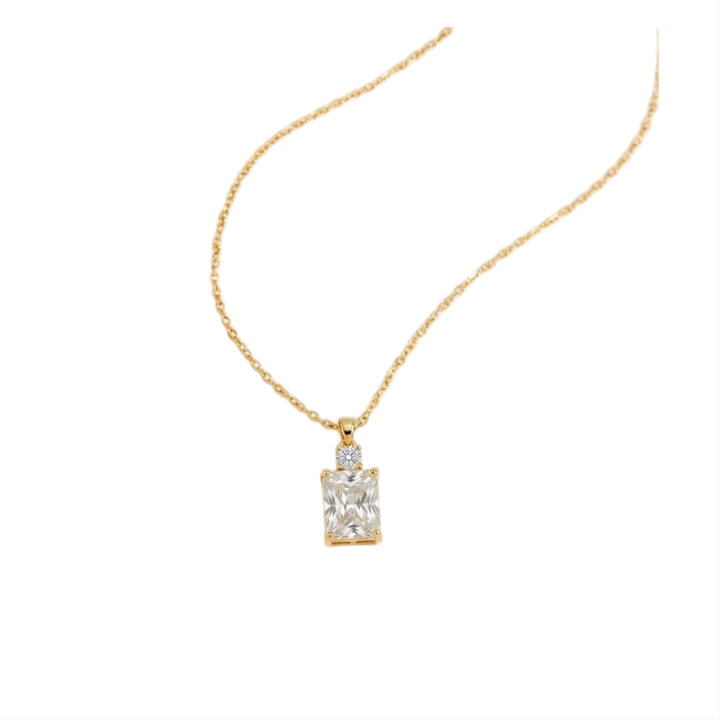 Emerald‑Cut Two‑Stone Pendant Necklace, Two‑Color Options