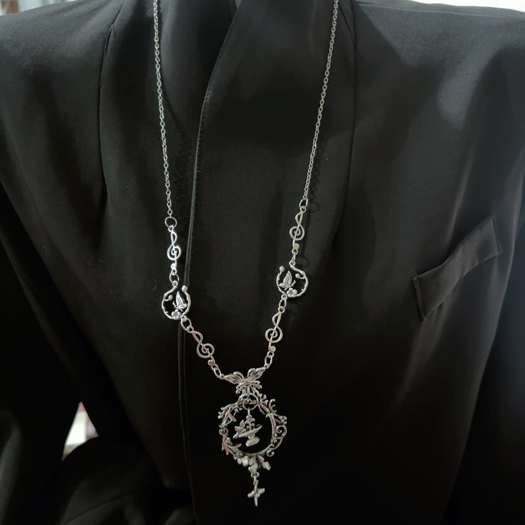 Vintage Antique Silver Long Pendant Necklace, 3 Styles Available, Gothic Necklace