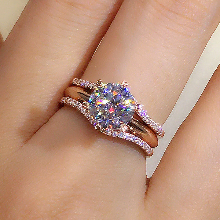 4‑Prong Round‑Diamond Stackable Engagement Ring, Three‑Tone Options