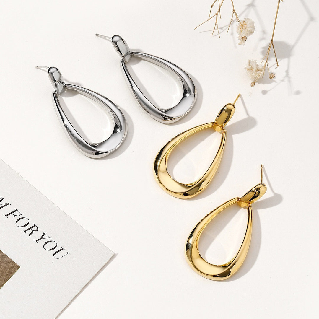S925 Silver Polished Hollow Teardrop Drop Earrings, Minimalist Geometric Earrings in Gold & Silver