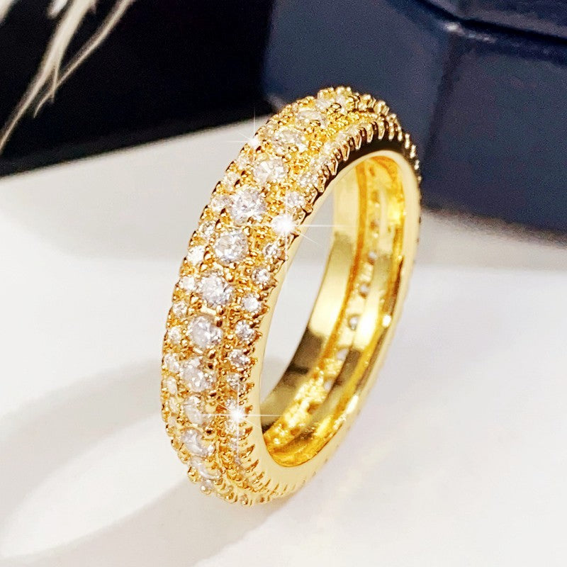 Triple Row Diamond Pavé Milgrain Band Ring (2 Colors Luxury Women's Ring)