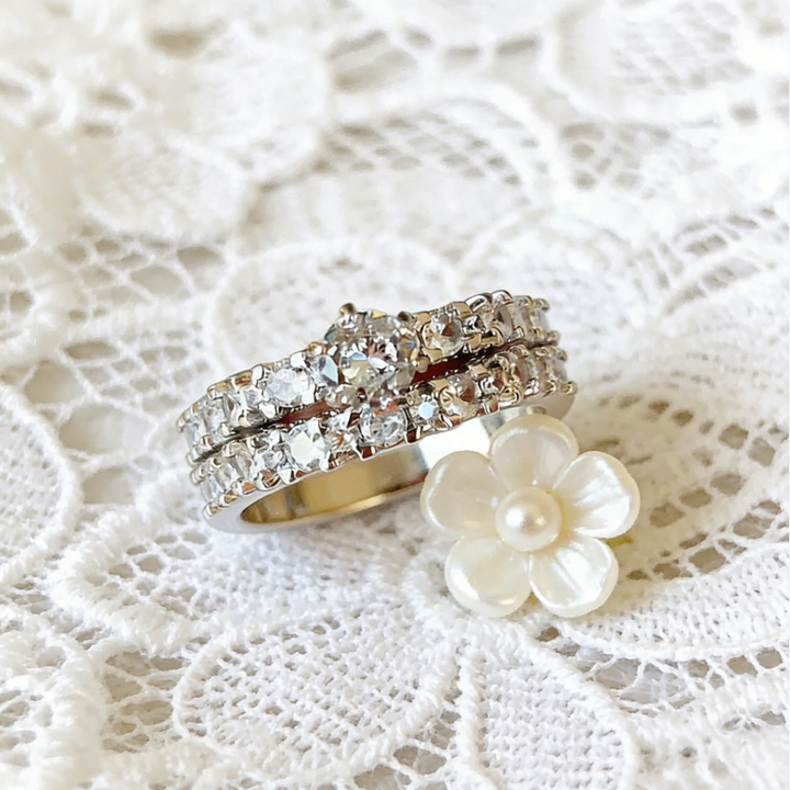Double Layer Pavé Stackable Ring (Luxury Classic Wedding Band Style Ring)