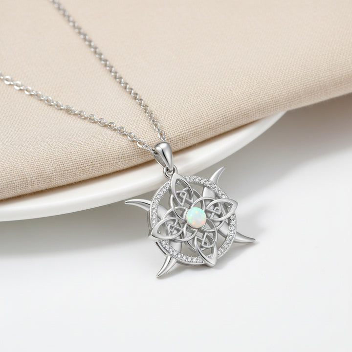 Celtic Knot Triple Moon S925 Silver Necklace, Opal Hollow Retro Pendant Choker, Mystical Diamond Ladies Necklace