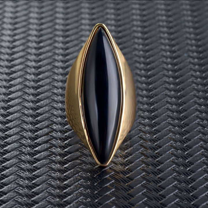 Minimalist Marquise Cabochon Gemstone Signet Ring, S925 Silver Gold Plated Multi-Color Modern Geometric Unisex Wide Band