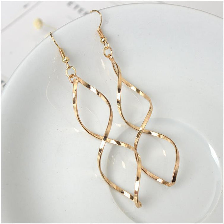 Twisted Rhombus Long Hook Earrings, Geometric Spiral Hollow Drop Earrings, Gold & Silver Tone S925 Silver Face Slimming Earrings
