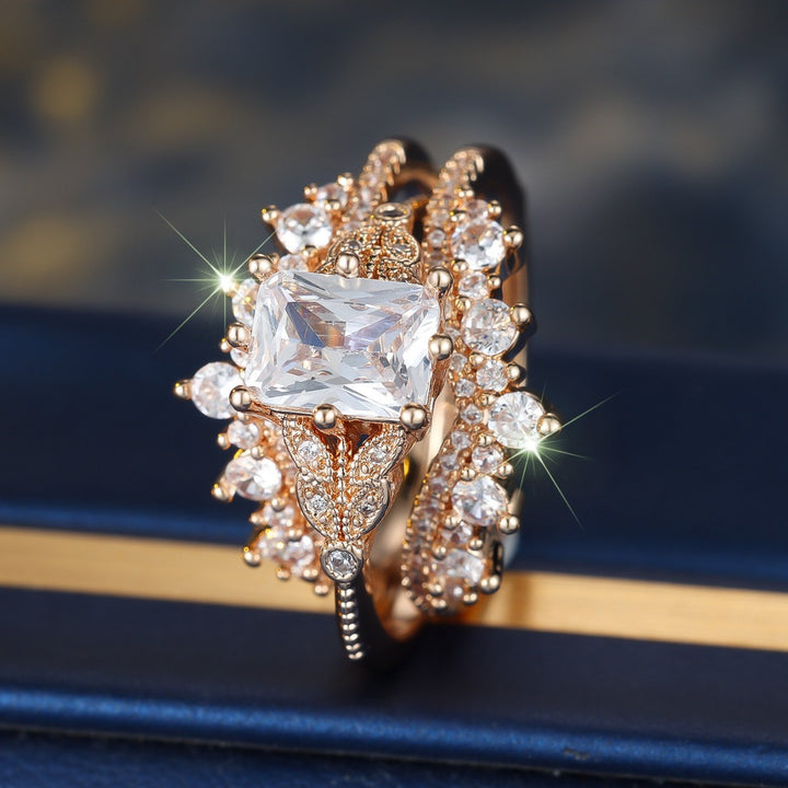 Rose‑Gold Square‑Cut Stackable Engagement Ring Set