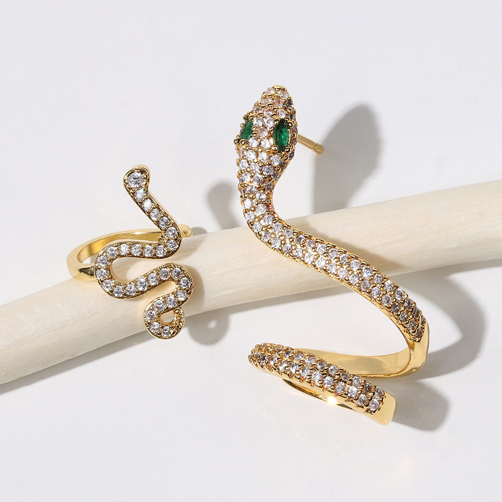 Serpent Pavé Asymmetrical Ear Cuff Set (Light Luxury Niche Edgy Earrings)