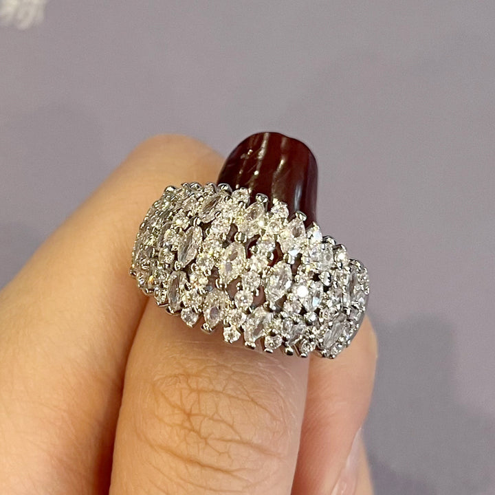 Heavy‑Duty Hollow‑Out Full‑Paved Wide Band S925 Sterling Silver Ring