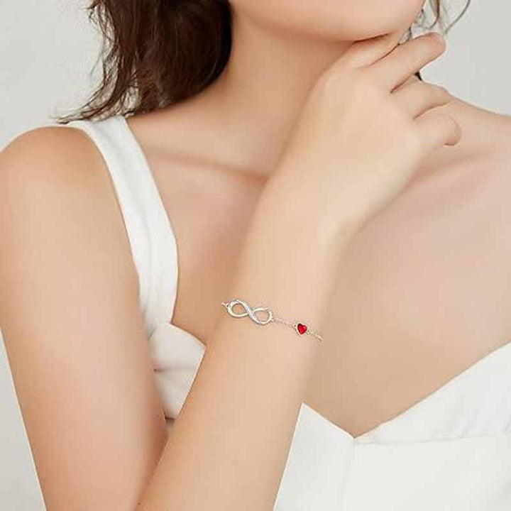Infinity Symbol Heart Diamond Bracelet, Multi-color Heart Gemstone Adjustable Bracelet for Women