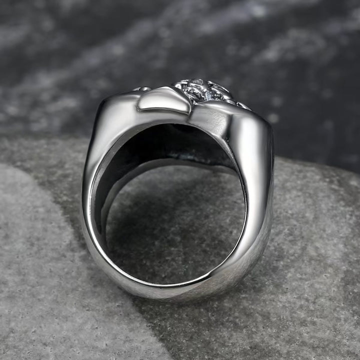 Spade Skull S925 Silver Ring, Vintage Skull & Crossbones Punk Biker Ring