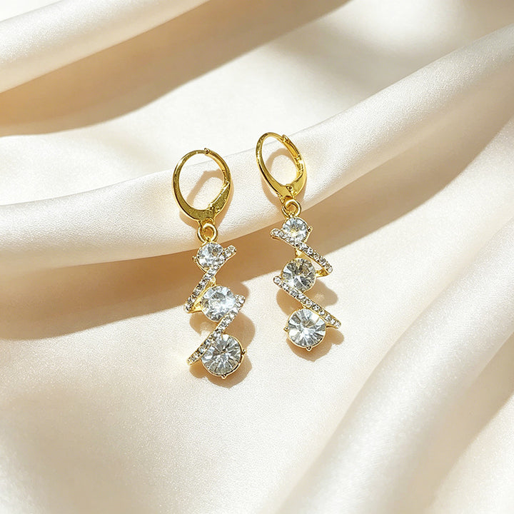 Spiral Three Stone Drop Leverback Earrings