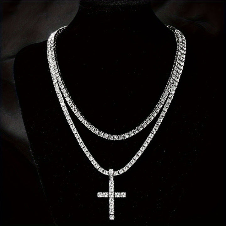 Diamond Cross Tennis Chain Necklace (3 Colors Hip-Hop Style Pendant)