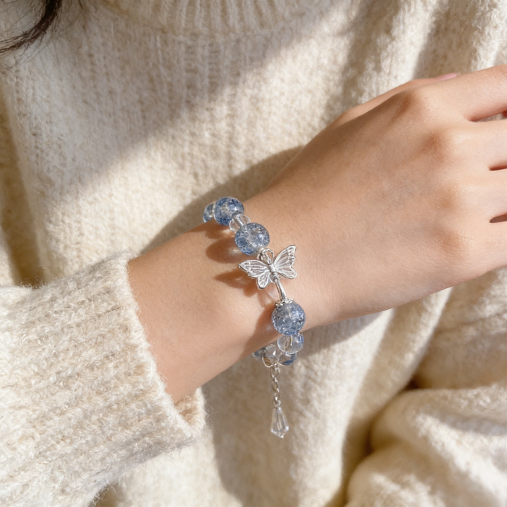 Ice-Crack Blue Bead Butterfly Bracelet (Fresh Boho-Chic Jewelry)
