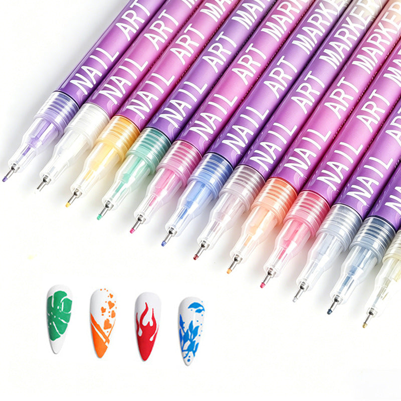 12 Colors Nail Art Marker Pen Set, Quick Dry Free Outline Nail Drawing & Graffiti Pens