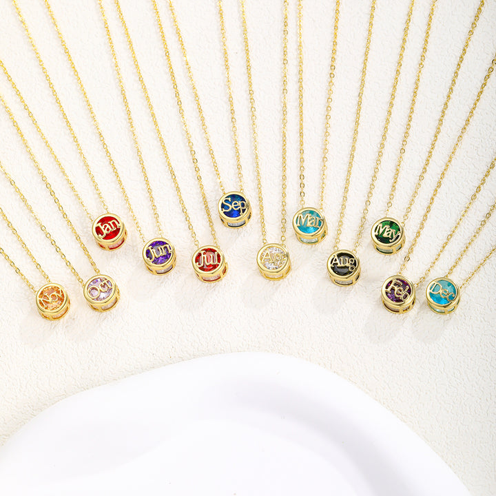 12‑Month Birthstone Round Letter Pendant Necklace, Multi‑Color Options