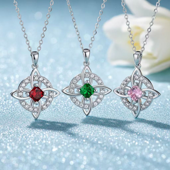 Witch's Knot Birthstone Necklace (12 Colors Silver Tone Pendant)