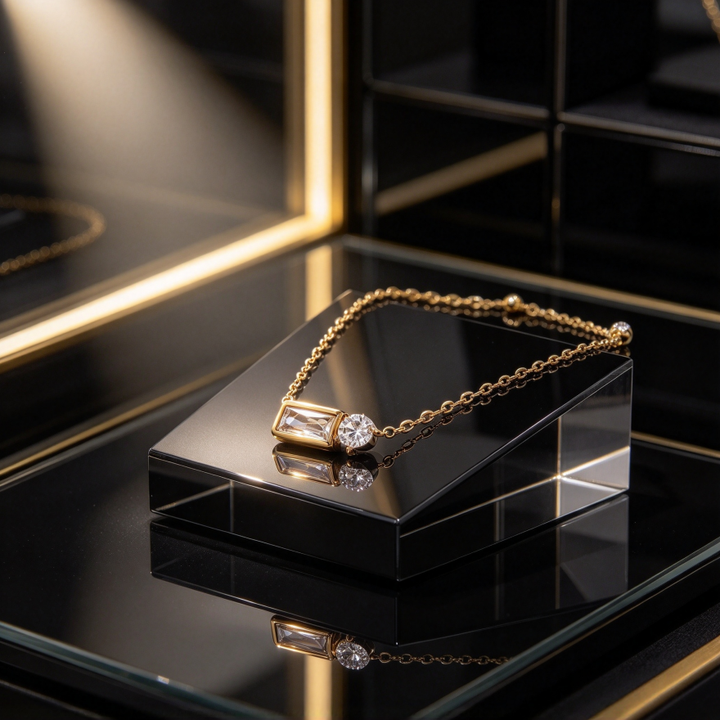Rectangle & Round Diamond Choker Necklace