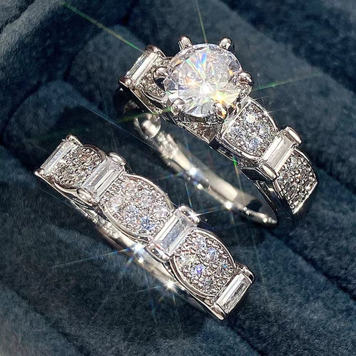 Gold‑Tone Bow‑Detail Round‑Center Two‑Piece Ring Set