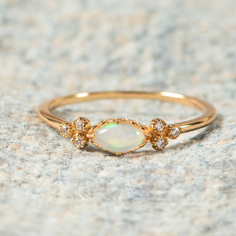 Marquise Opal & Diamond Accent Ring (Light Luxury Niche Iridescent Band)