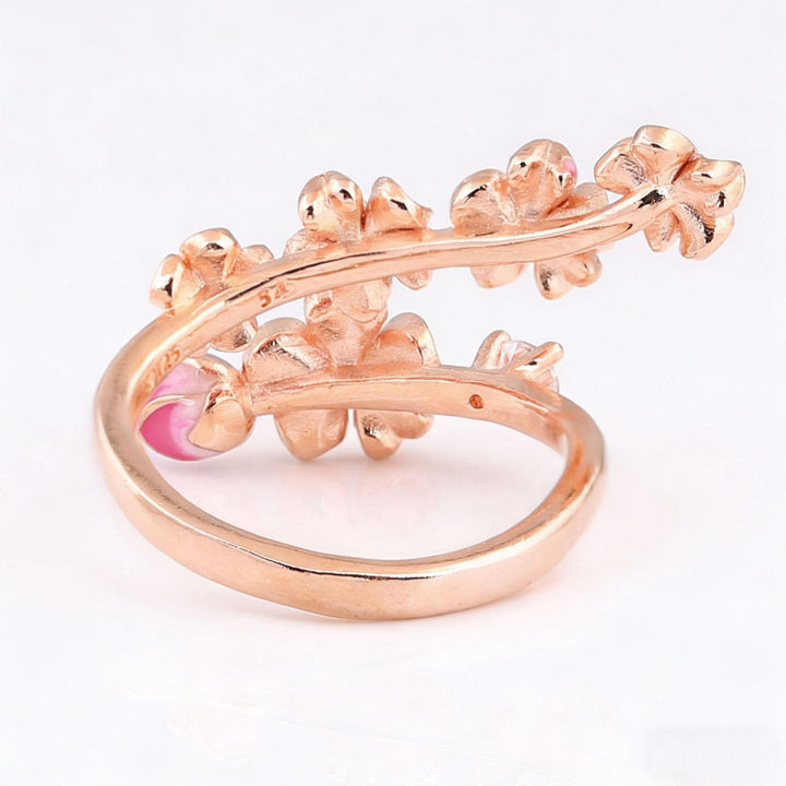 Gradient Enamel Blossom Branch Open Ring, Two-Tone Floral Adjustable Dainty Ring for Women